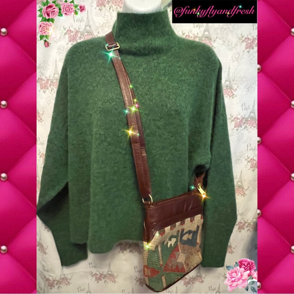 Top Shop’s fabulous & fun green alpaca wool very soft Sz M mock neck sweater